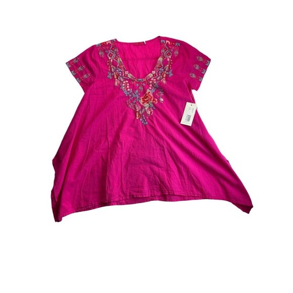Johnny Was Pink Floral Embroidered Annalise Tunic Boho Flowy Top, Size XS - Picture 1 of 6